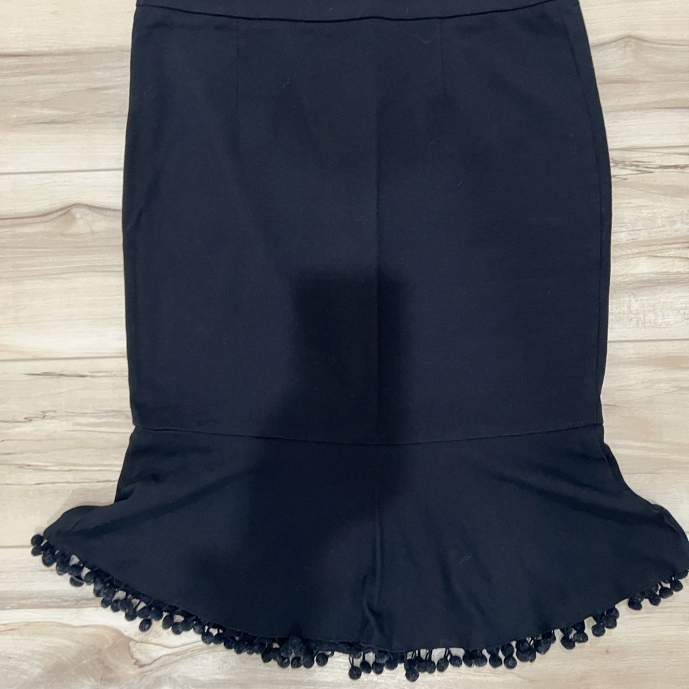 Catherine Malandrino Black Pencil Skirt with Pom-Pom Detail